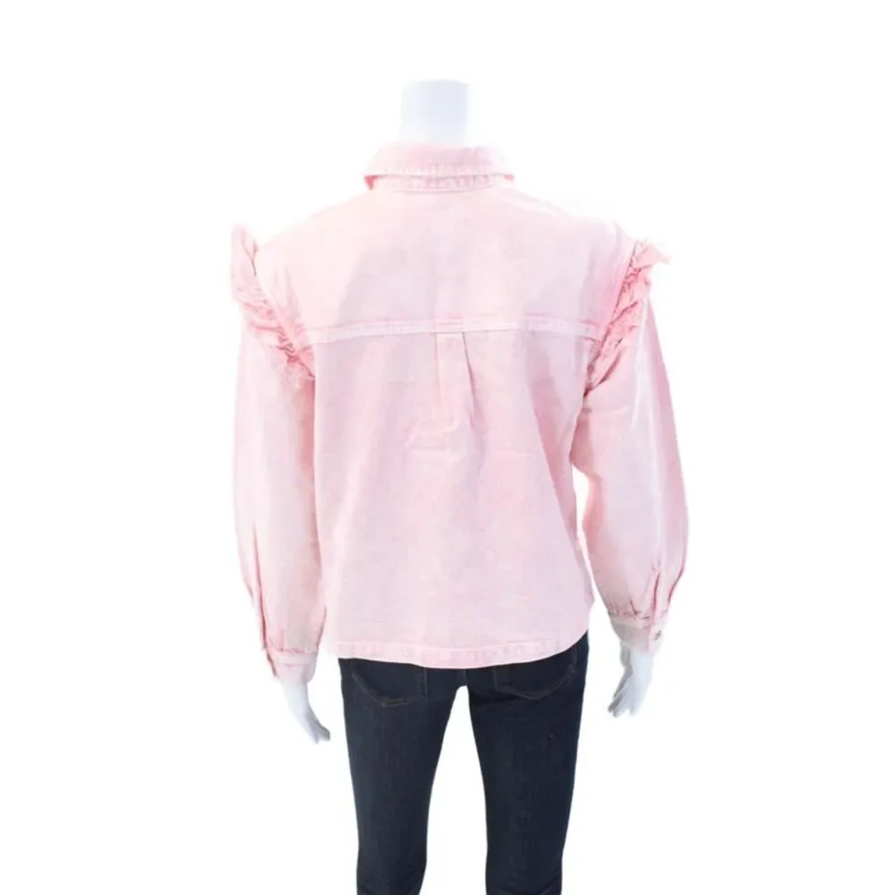 Something Navy Women's Collared Long Sleeves Button Up Jacket Pink Size XXS